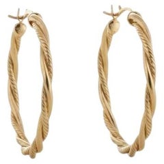 14K Yellow Gold Oval Twisted Hoop Earrings 1.5" #25085