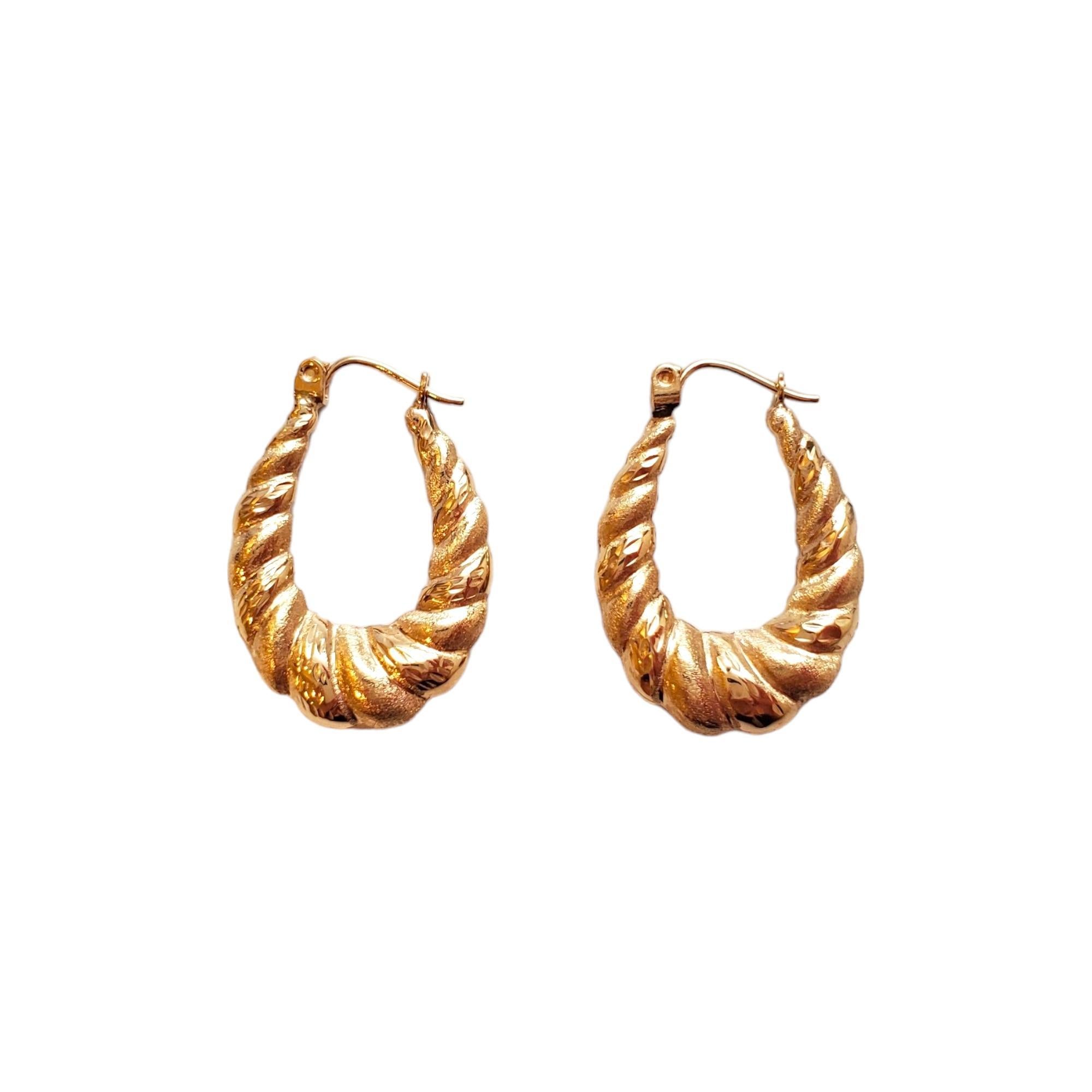 Women's 14K Yellow Gold Oval Twisted Hoop Earrings #17801 For Sale