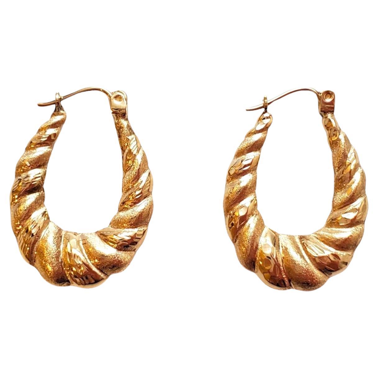 14K Yellow Gold Oval Twisted Hoop Earrings #17801