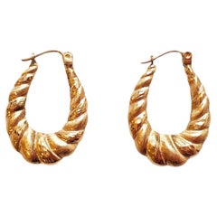 14K Yellow Gold Oval Twisted Hoop Earrings #17801