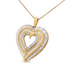 14K Yellow Gold over Silver 1 1/2 Carat Diamond Composite Heart Pendant Necklace