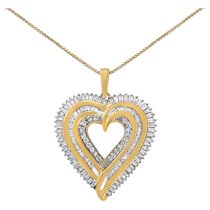 14K Yellow Gold over Silver 1 1/2 Carat Diamond Composite Heart Pendant Necklace For Sale