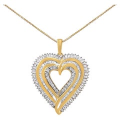 14K Yellow Gold over Silver 1 1/2 Carat Diamond Composite Heart Pendant Necklace