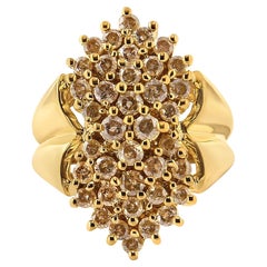 Bague en or jaune 14K et argent 1 1/2 Cttw Diamond Cluster Ring