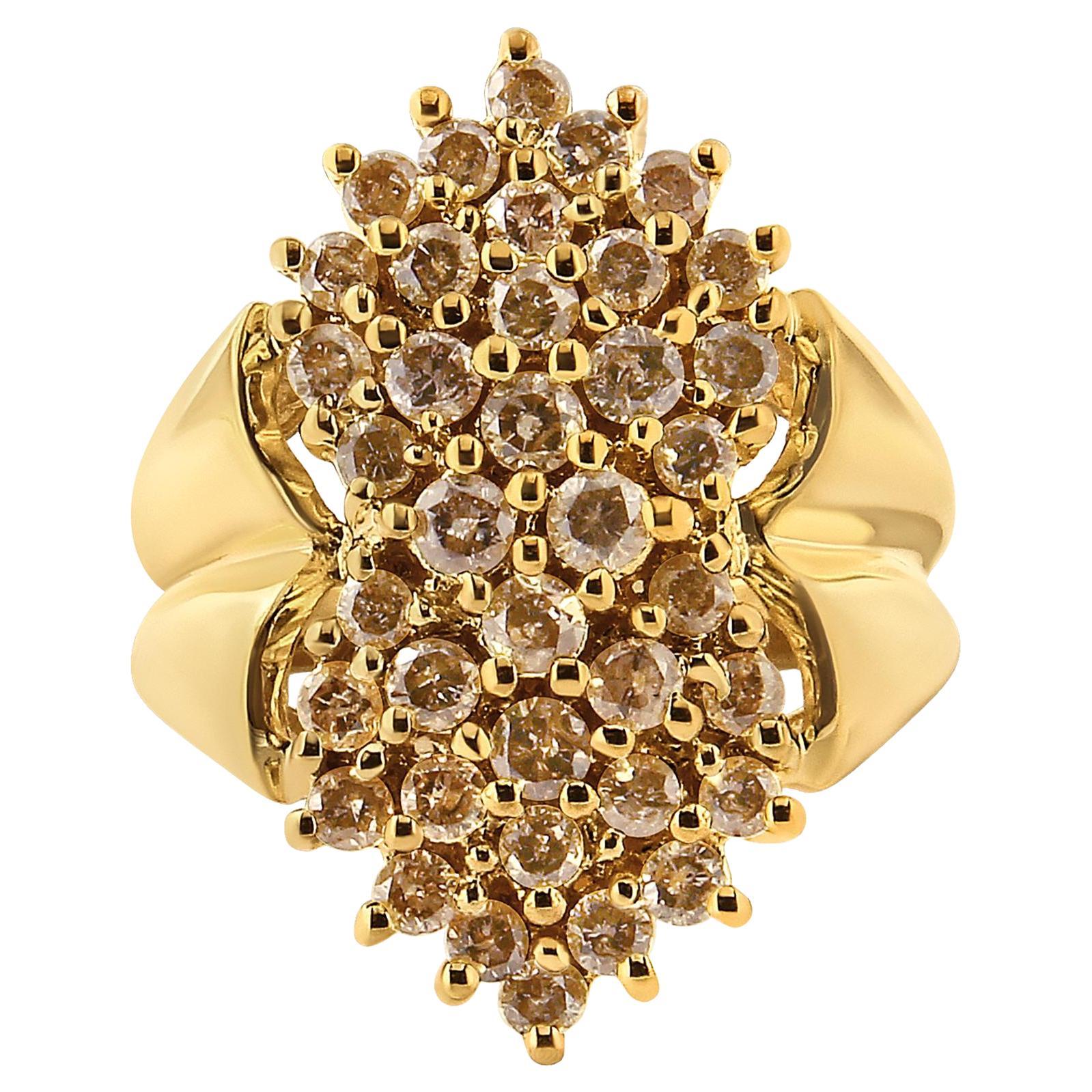 14K Gelbgold über Silber 1 1/2 Cttw Diamond Cluster Ring