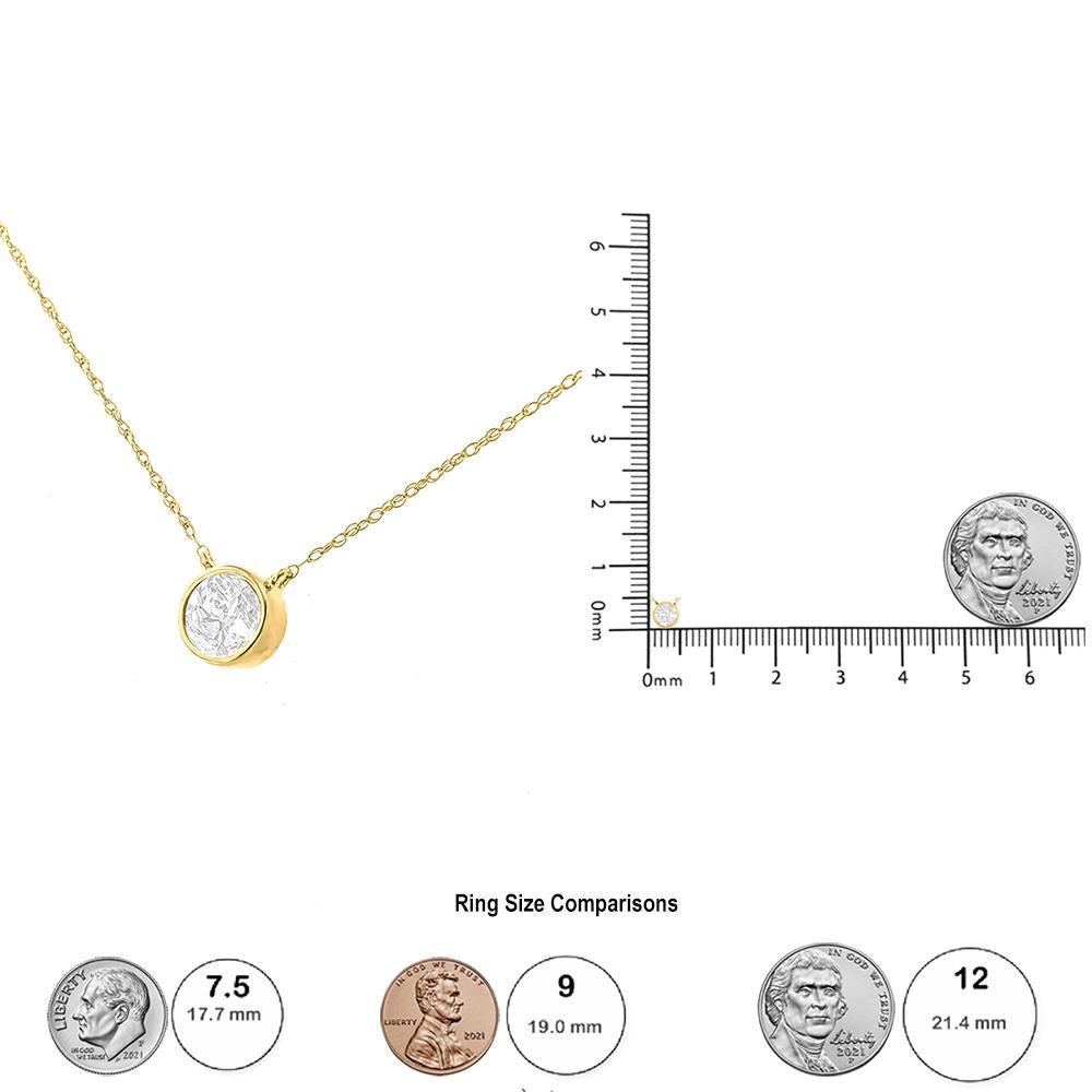 14K Yellow Gold over Silver 1/10 Carat Round-Cut Diamond Bezel Pendant Necklace In New Condition For Sale In New York, NY