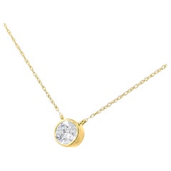 14K Yellow Gold over Silver 1/10 Carat Round-Cut Diamond Bezel Pendant Necklace