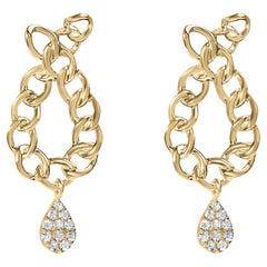 14K Gelbgold über Silber 1/10 Gesamtkaratgewicht Diamant Kette Glieder Tropfen-Ohrring