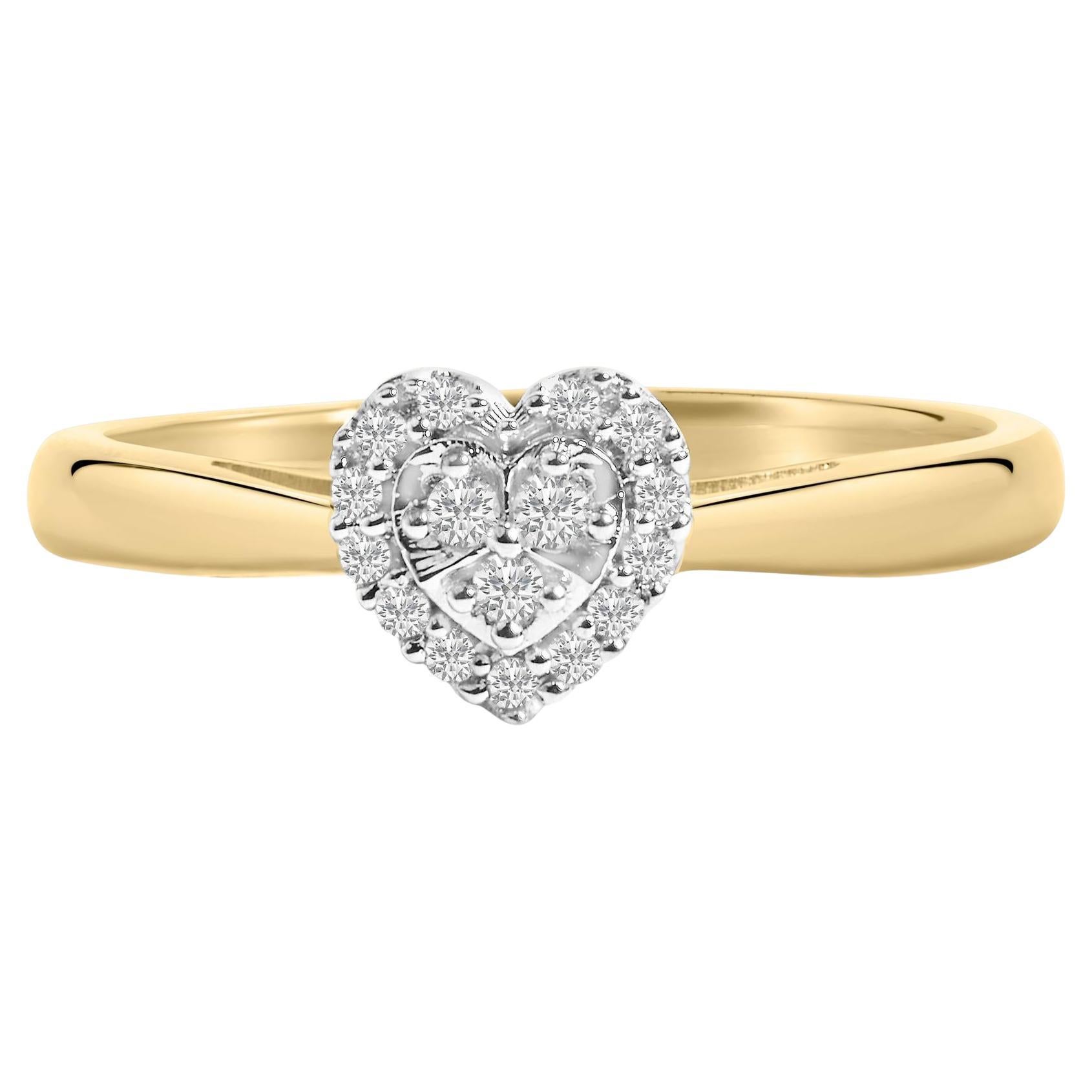 14K Yellow Gold over Silver 1/10 Cttw Diamond Heart Engagement Ring- Size 11