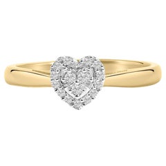 14K Yellow Gold over Silver 1/10 Cttw Diamond Heart Engagement Ring- Size 7