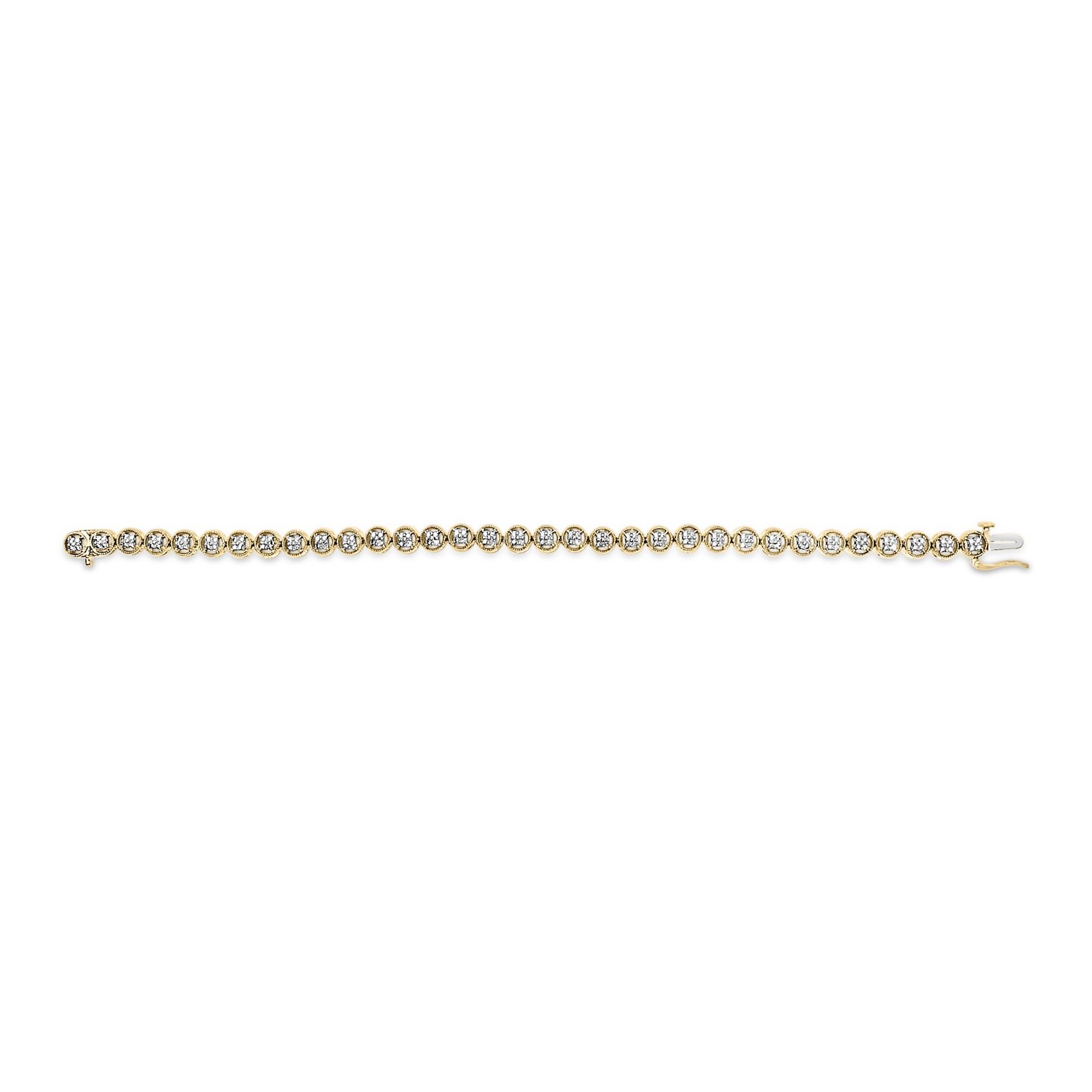 Modern 14K Yellow Gold Over Silver 1/10 Cttw Diamond Open Circle Beaded Tennis Bracelet For Sale
