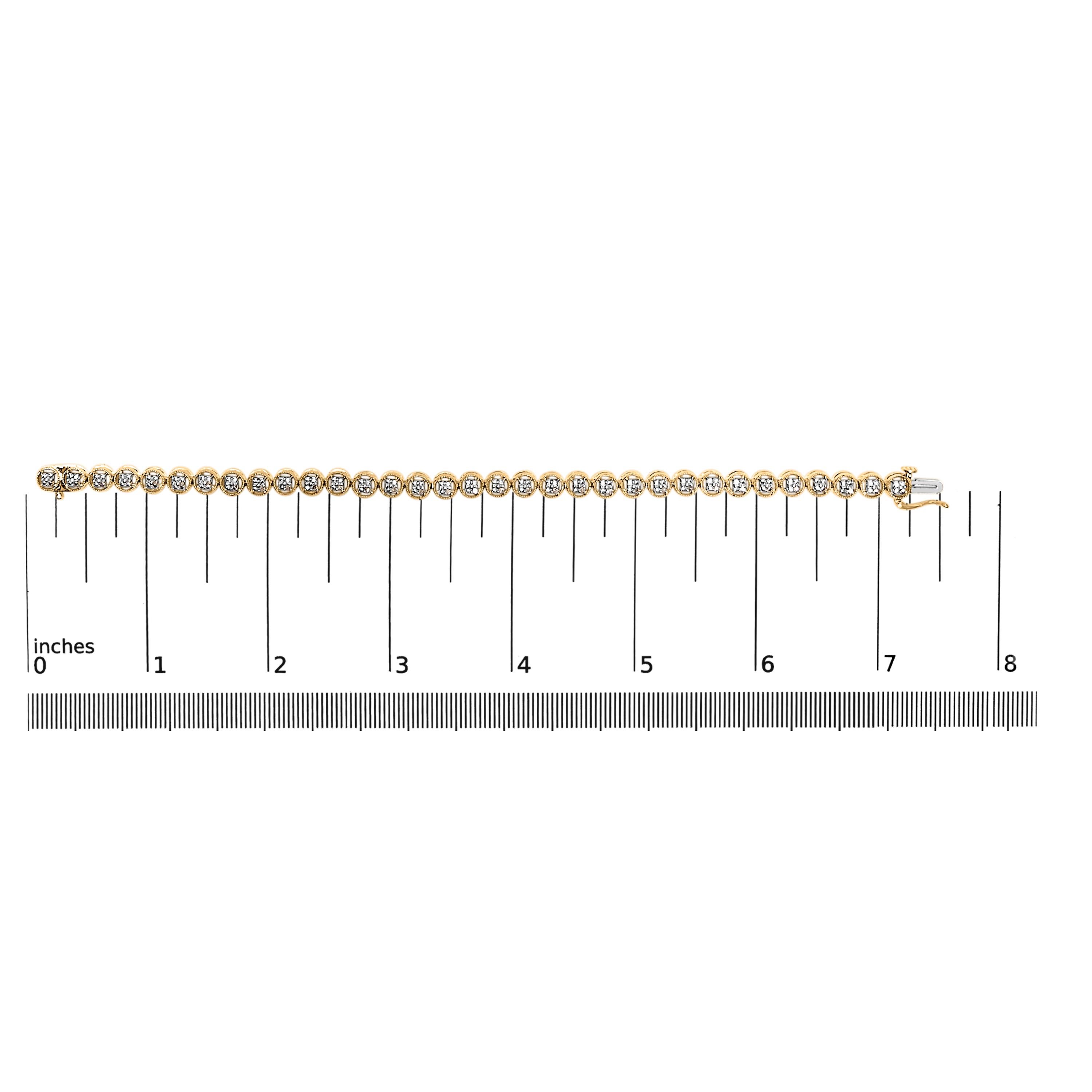 Women's 14K Yellow Gold Over Silver 1/10 Cttw Diamond Open Circle Beaded Tennis Bracelet For Sale