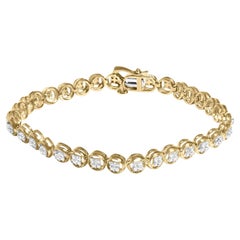 14K Yellow Gold Over Silver 1/10 Cttw Diamond Open Circle Beaded Tennis Bracelet