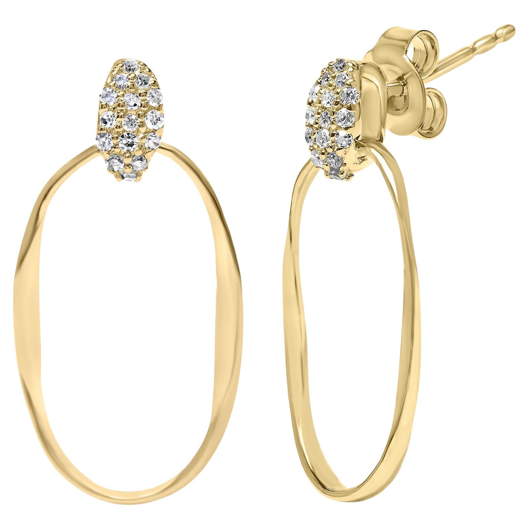 Orecchini pendenti ovali aperti con diamanti testurizzati in oro giallo 14K e argento 1/10 Cttw