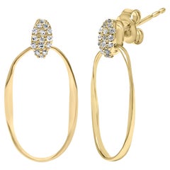14K Gelbgold über Silber 1/10 Cttw Diamant strukturierte offene ovale Ohrhänger