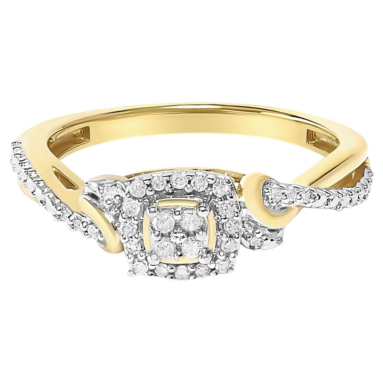 14K Yellow Gold over Silver 1/10 Ctw over Diamond Composite Halo Engagement Ring