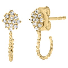 14K Yellow Gold Over Silver 1/10ct Diamond Floral Cluster & Beaded Hoop Earrings