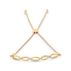 14K Yellow Gold Over Silver 1/10ct Diamond Infinity Twist 4"-10" Bolo Bracelet