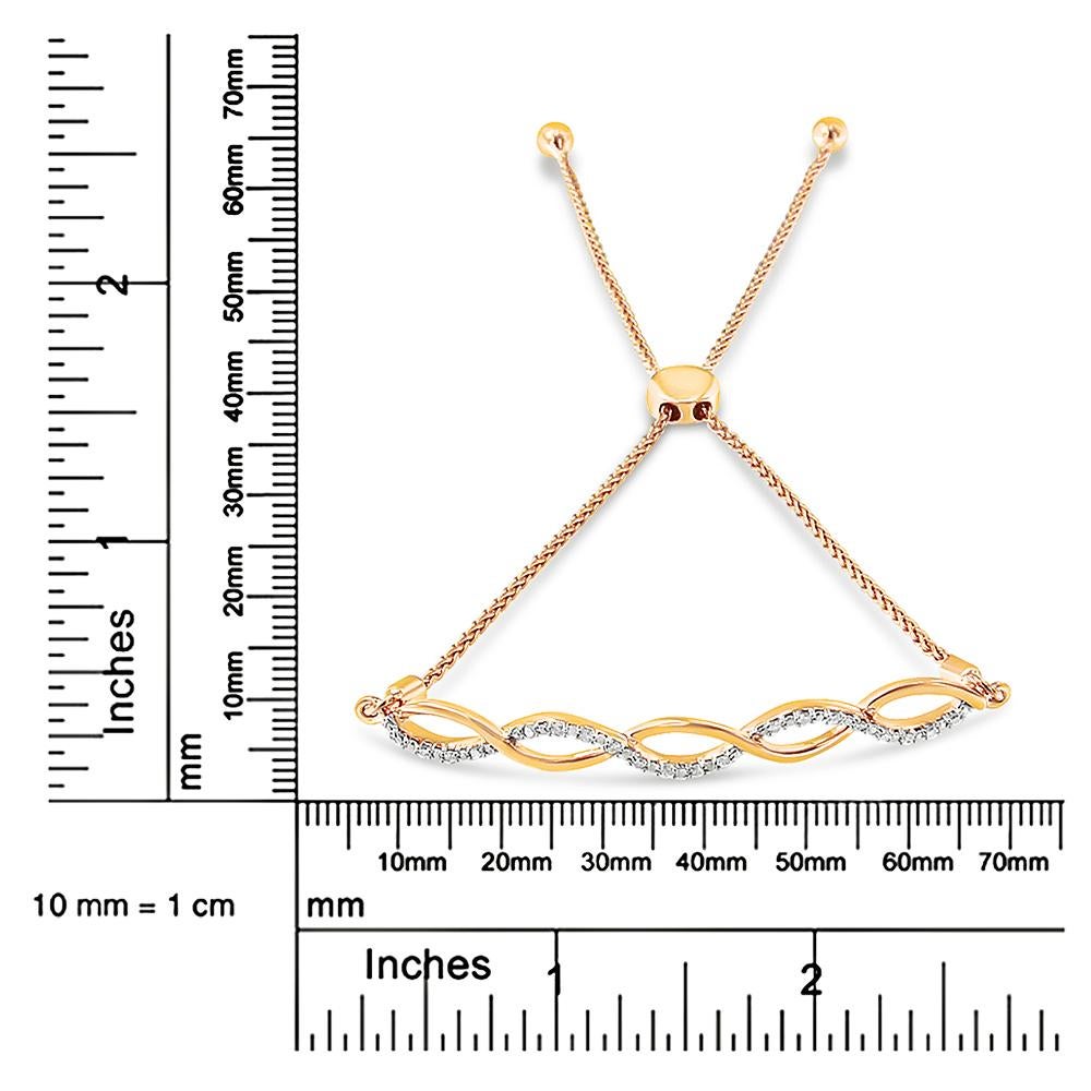 Bracelet Bolo en or jaune 14 carats sur argent avec diamants de 1/10 carat, torsion d'infinie de 4 à 10 pouces Neuf - En vente à New York, NY