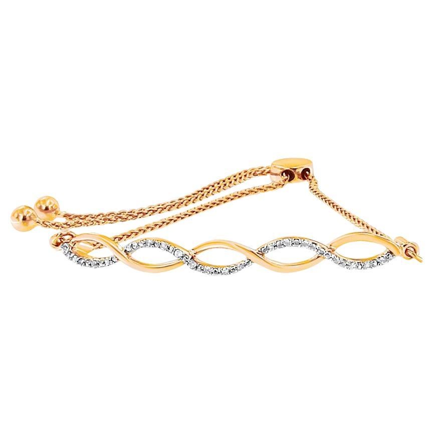 14K Yellow Gold Over Silver 1/10ct Diamond Infinity Twist 4"-10" Bolo Bracelet