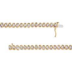 14K Yellow Gold over Silver 1/2 Carat Round Diamond S-Curve Tennis Bracelet