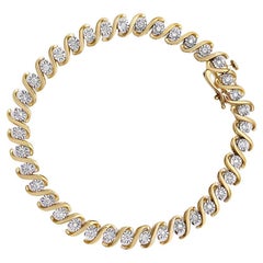 Bracelet tennis en or jaune 14 carats sur argent avec diamants ronds de 1/2 carat en forme de S