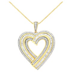14K Yellow Gold over Silver 1 3/8 Carat Baguette Diamond Composite Heart Pendant