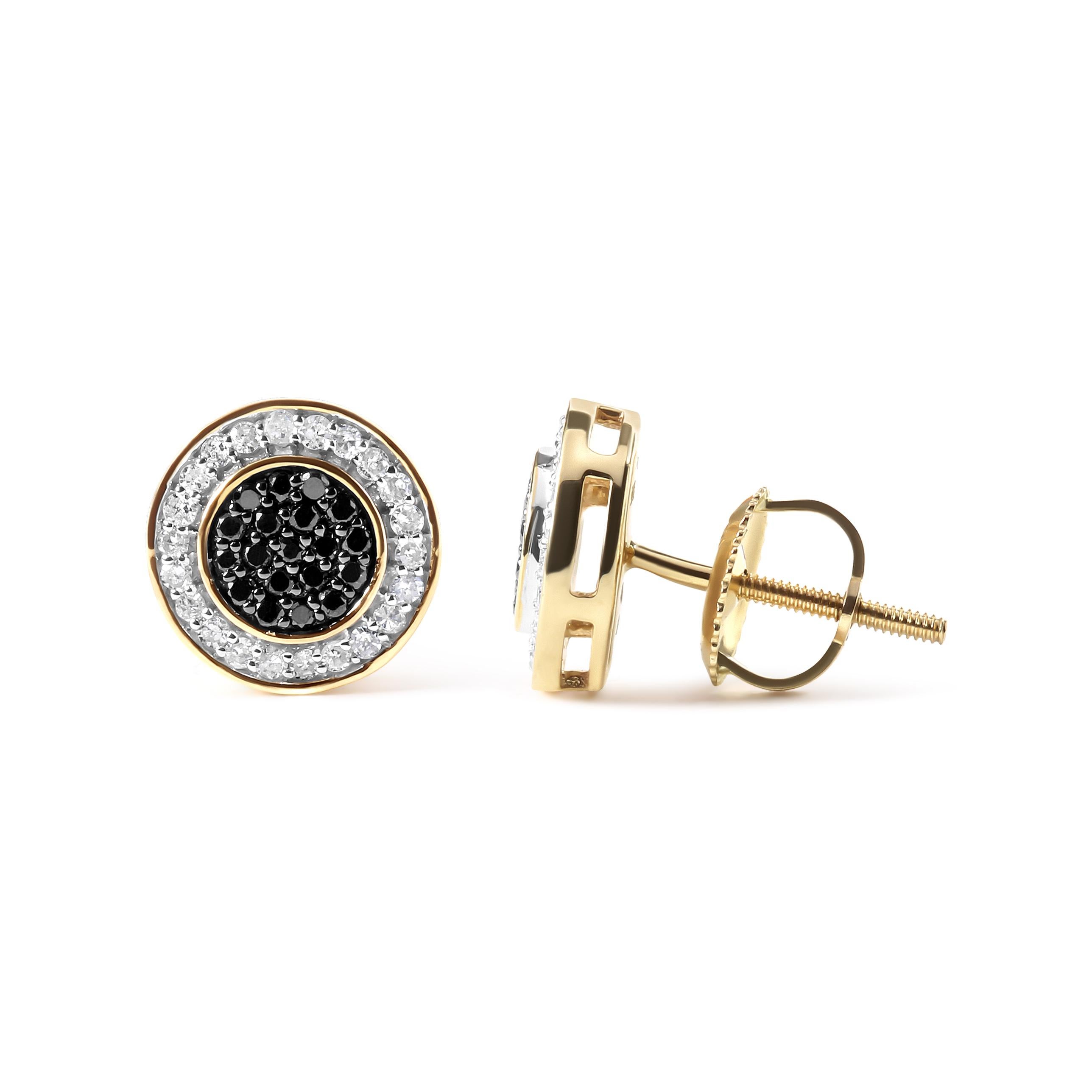 Modern 14K Yellow Gold Over Silver 1/3 Ct White and Black Treated Diamond Stud Earrings For Sale
