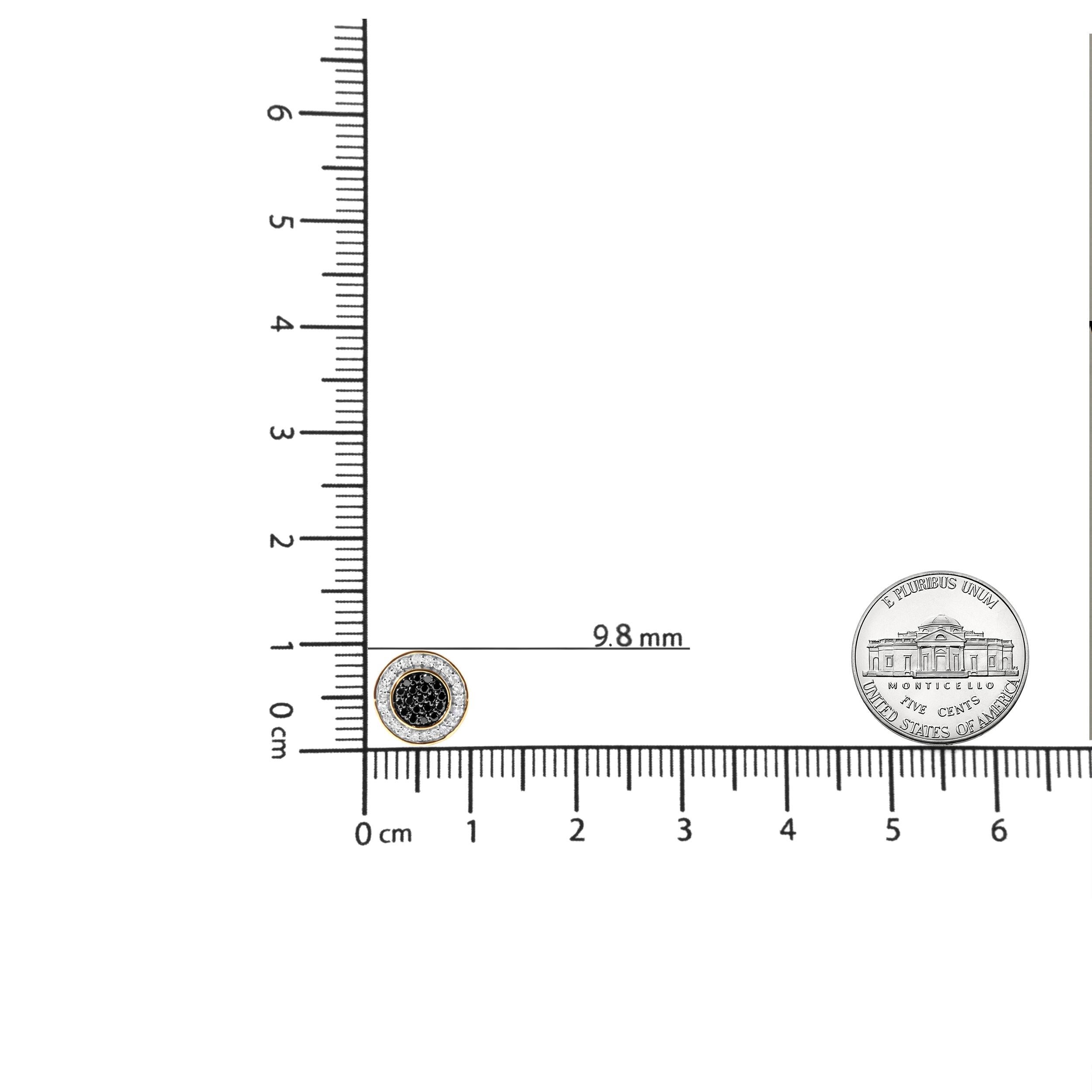 Round Cut 14K Yellow Gold Over Silver 1/3 Ct White and Black Treated Diamond Stud Earrings For Sale