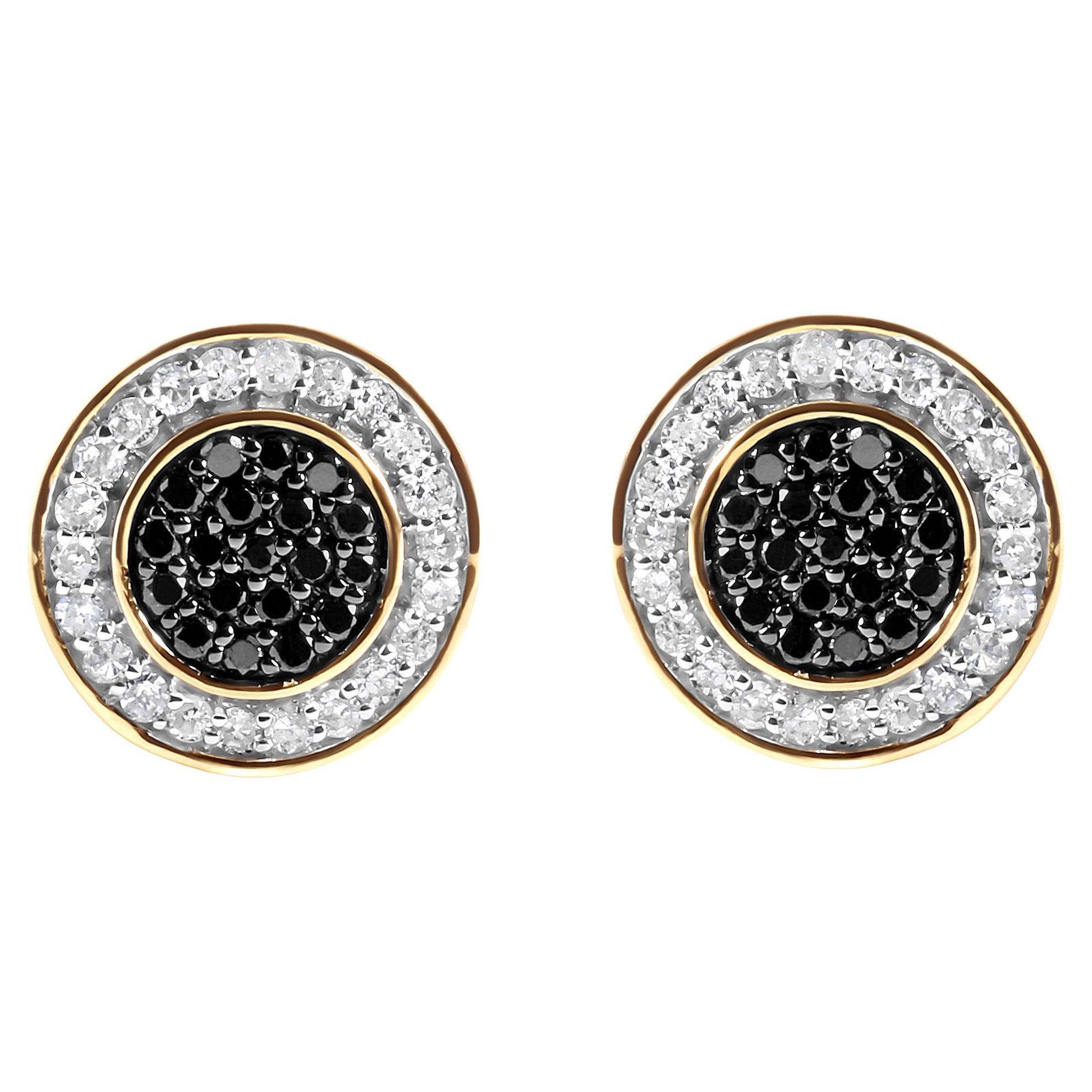 14K Yellow Gold Over Silver 1/3 Ct White and Black Treated Diamond Stud Earrings For Sale