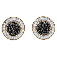 14K Gelbgold über Silber 1/3 Karat Weißer und schwarzer behandelter Diamant-Ohrstecker