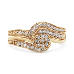 14K Yellow Gold over Silver 1/3ct Multi-Diamond Bypass Bridal Set Ring and Band