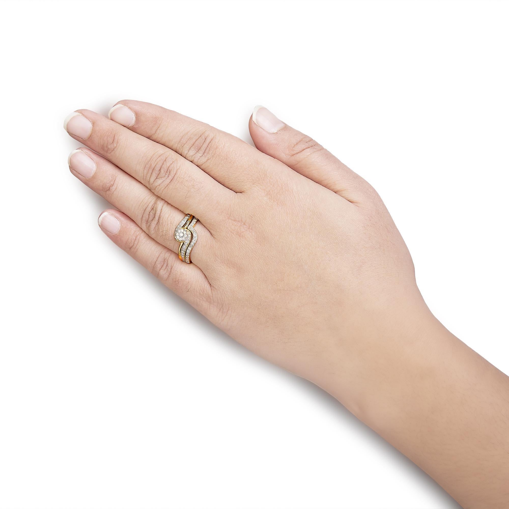 14K Yellow Gold over Silver 1/3ct Multi-Diamond Bypass Bridal Set Ring and Band im Zustand „Neu“ im Angebot in New York, NY