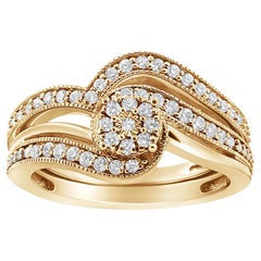 14K Yellow Gold over Silver 1/3ct Multi-Diamond Bypass Bridal Set Ring and Band