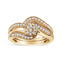 14K Yellow Gold over Silver 1/3ct Multi-Diamond Bypass Bridal Set Ring and Band
