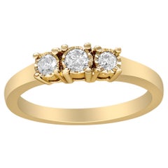 14K Yellow Gold Over Silver 1/4 Carat Diamond 3 Stone Illusion Plate Ring