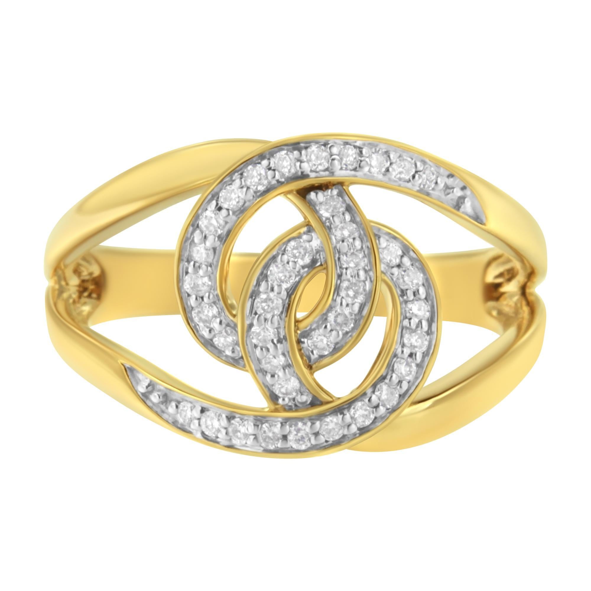 in vendita:  Oro giallo 14K e argento 1/4ct Diamond Interlock Loop Open Shank Bypass Ring 3