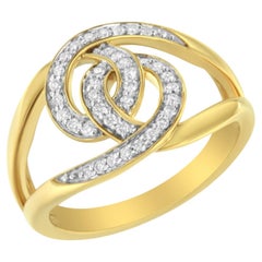14K Yellow Gold over Silver 1/4ct Diamond Interlock Loop Open Shank Bypass Ring