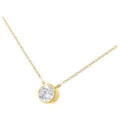 14K Yellow Gold over Silver 1/5 Carat Round-Cut Diamond Bezel Pendant Necklace