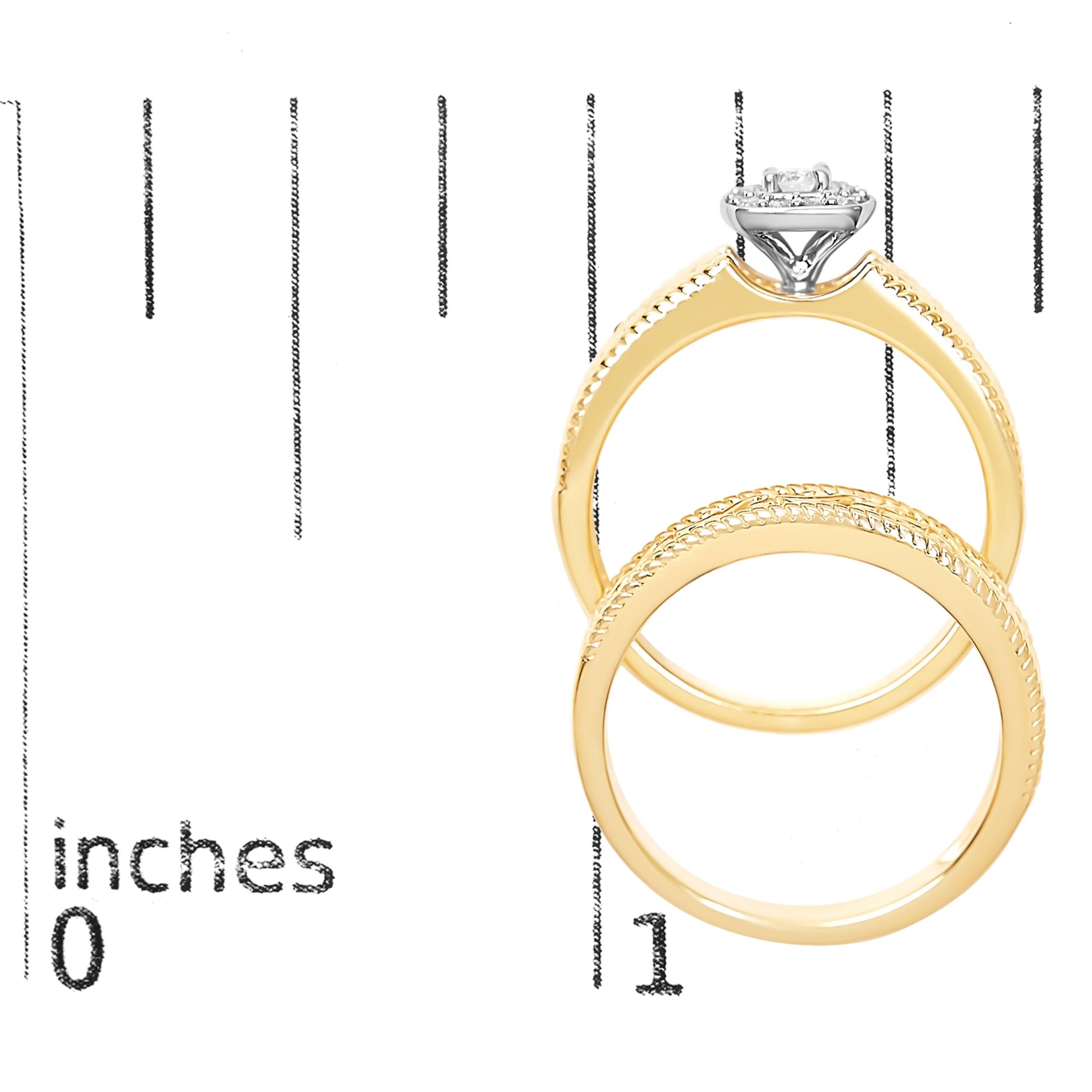 Donna Anello di fidanzamento con diamante aureolato in oro giallo 14K e argento da 1/5 ct. in vendita