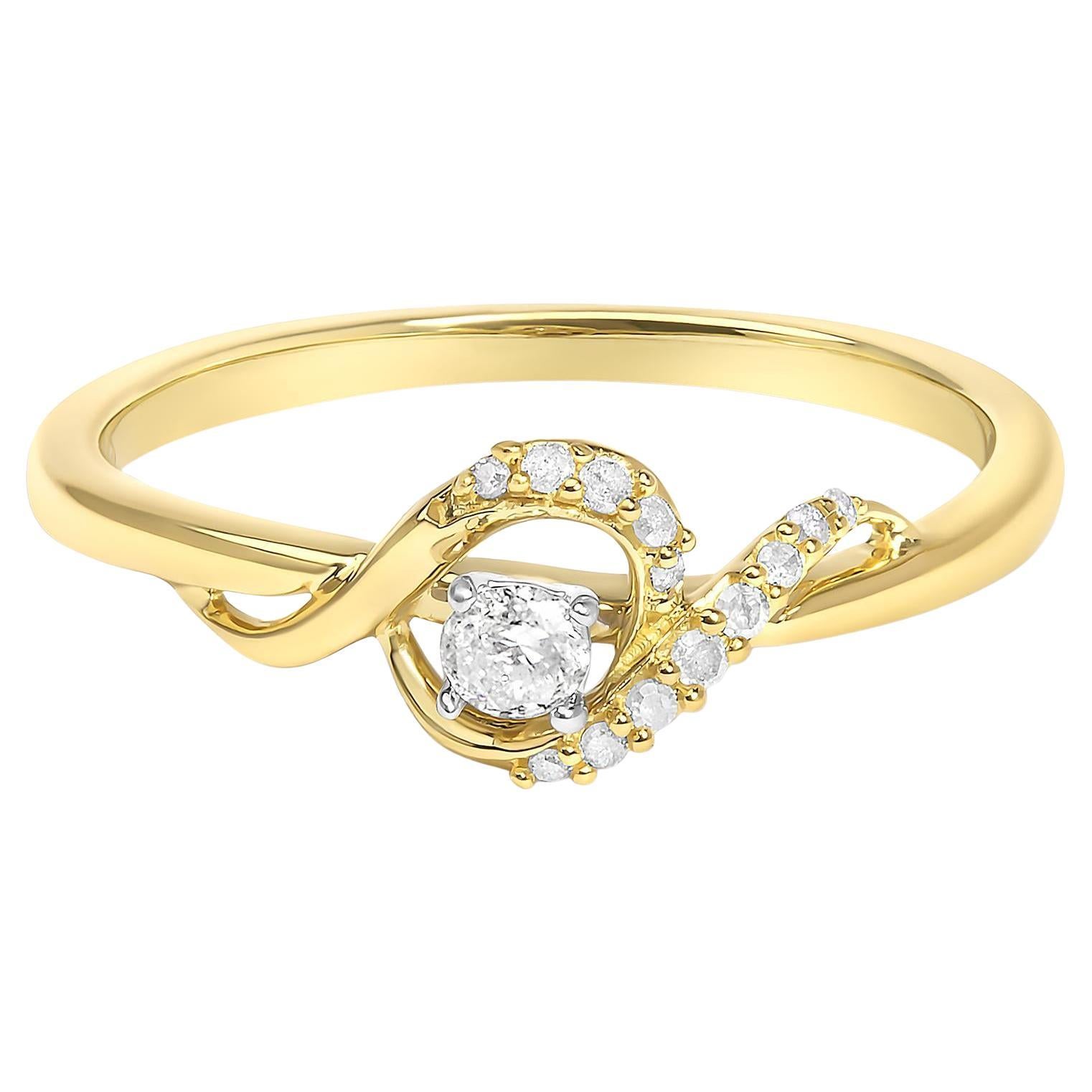 14K Gelbgold über Silber 1/6 Ctw Diamond Swirl Halo Versprechen Ring für Frauen im Angebot