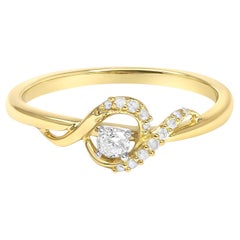 Bague de promesse pour femmes en or jaune 14K et argent 1/6 Ctw Diamond Swirl Halo