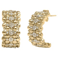 14K Yellow Gold Over Silver 3/8 Cttw Diamond and Ball Bead J Hoop Earrings