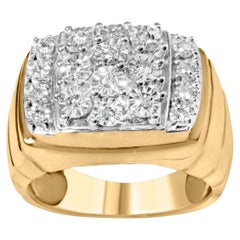 14K Yellow Gold over Silver 3/8 Cttw Diamond Mens Cluster Cocktail Ring