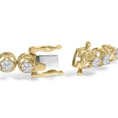 14K Yellow Gold over Silver 3 9/10 Cttw Diamond Buttercup Style Tennis Bracelet