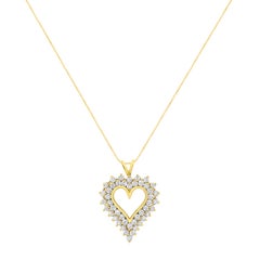 14k Yellow Gold over Silver 4.0 Carat Diamond Cluster Heart Pendant Necklace
