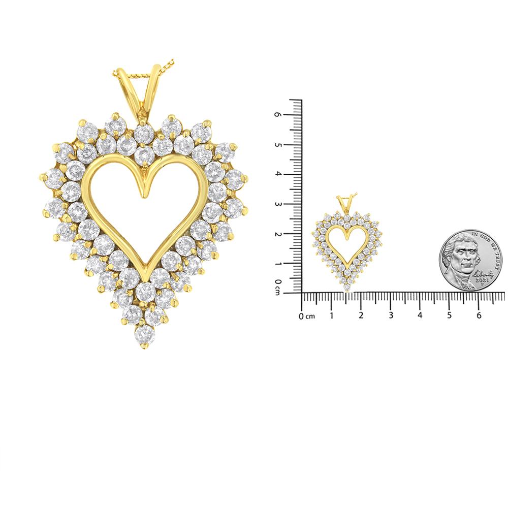 14k Yellow Gold over Silver 4.0 Carat Diamond Cluster Heart Pendant Necklace In New Condition For Sale In New York, NY