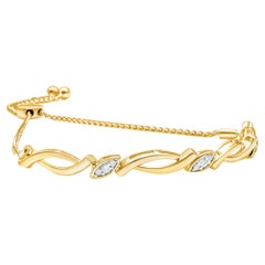 14K Yellow Gold over Silver Diamond Accent Alternating Swirl Link Bolo Bracelet