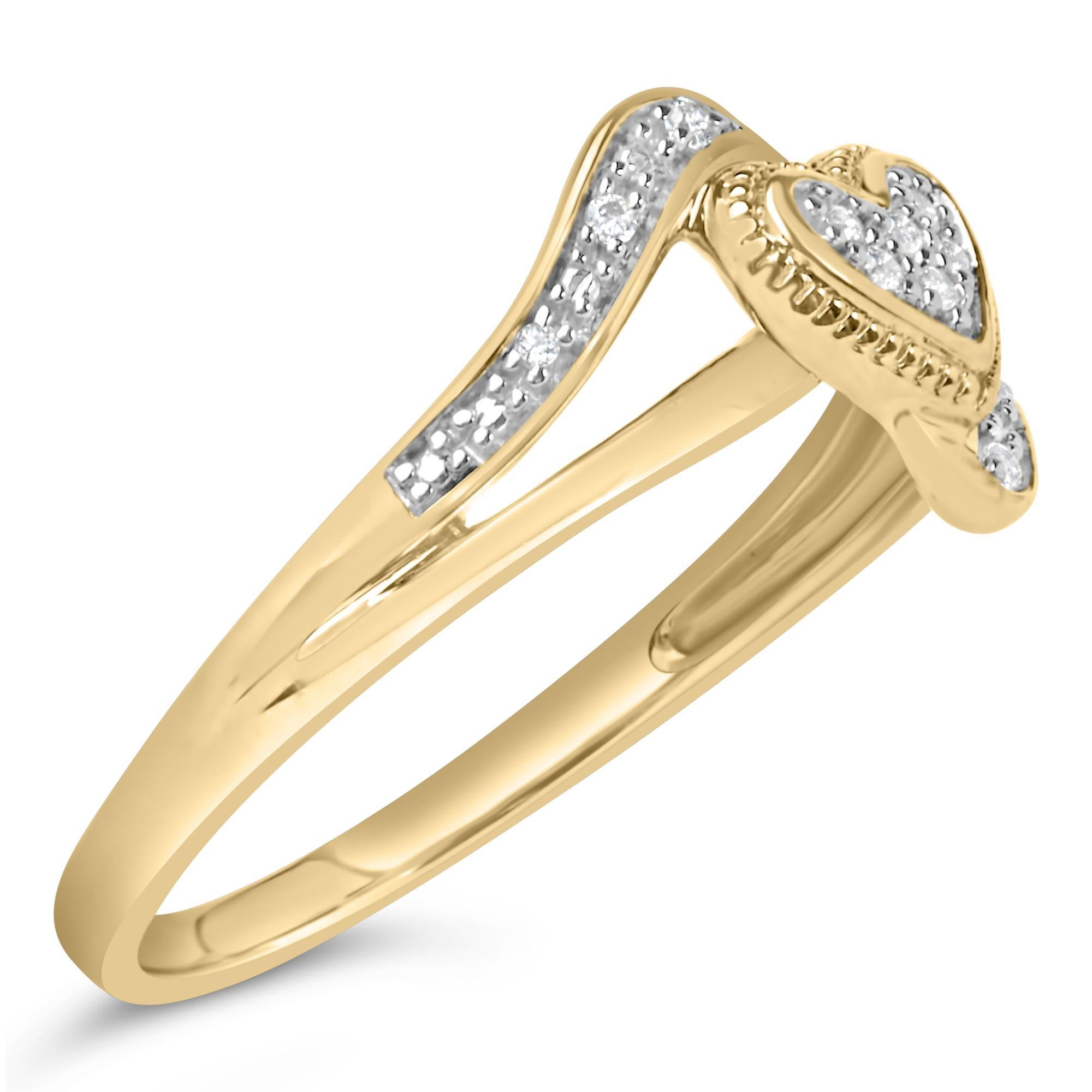 Modern 14K Yellow Gold over Silver Diamond Accent Filigree Heart Promise Ring- Size 10 For Sale