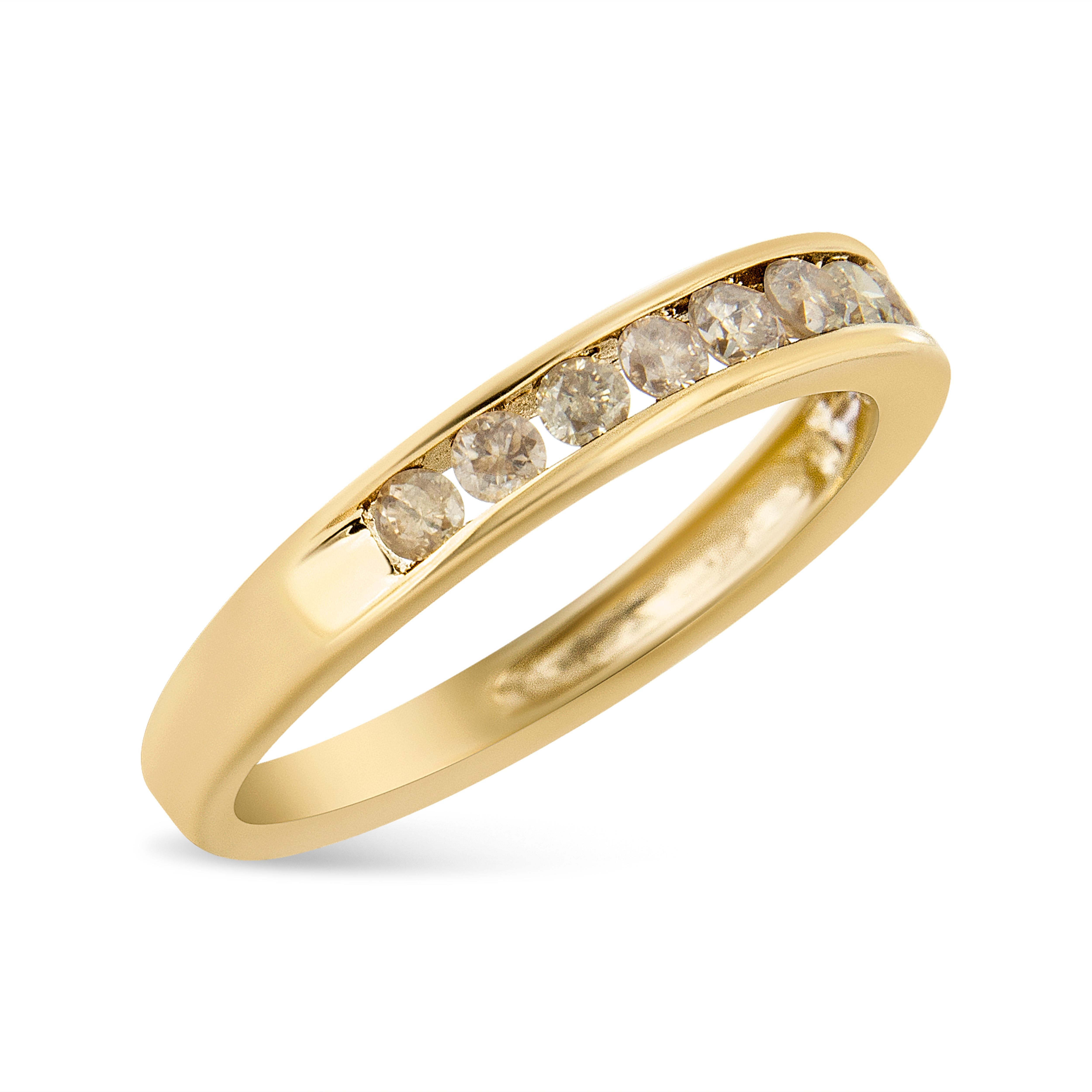 For Sale:  14k Yellow Gold over Sterling Silver 1/2 Ct Champagne Diamond 11 Stone Band Ring 2